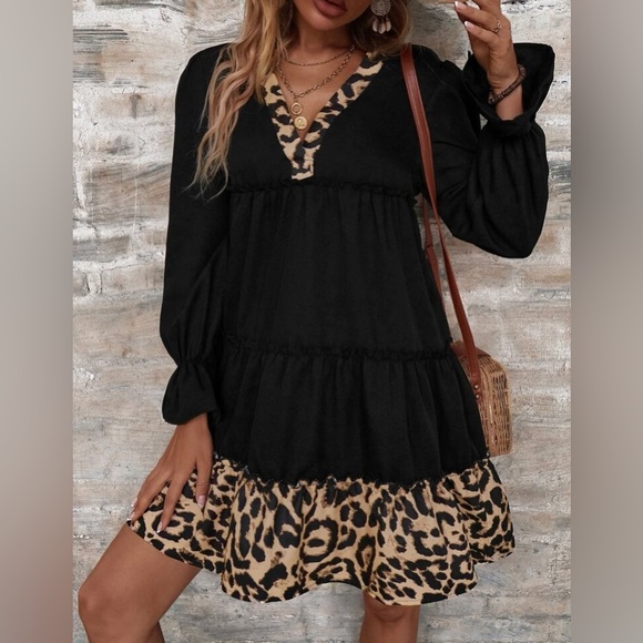 Leopard Print Ruffle Smock Dress - Picture 2 of 3